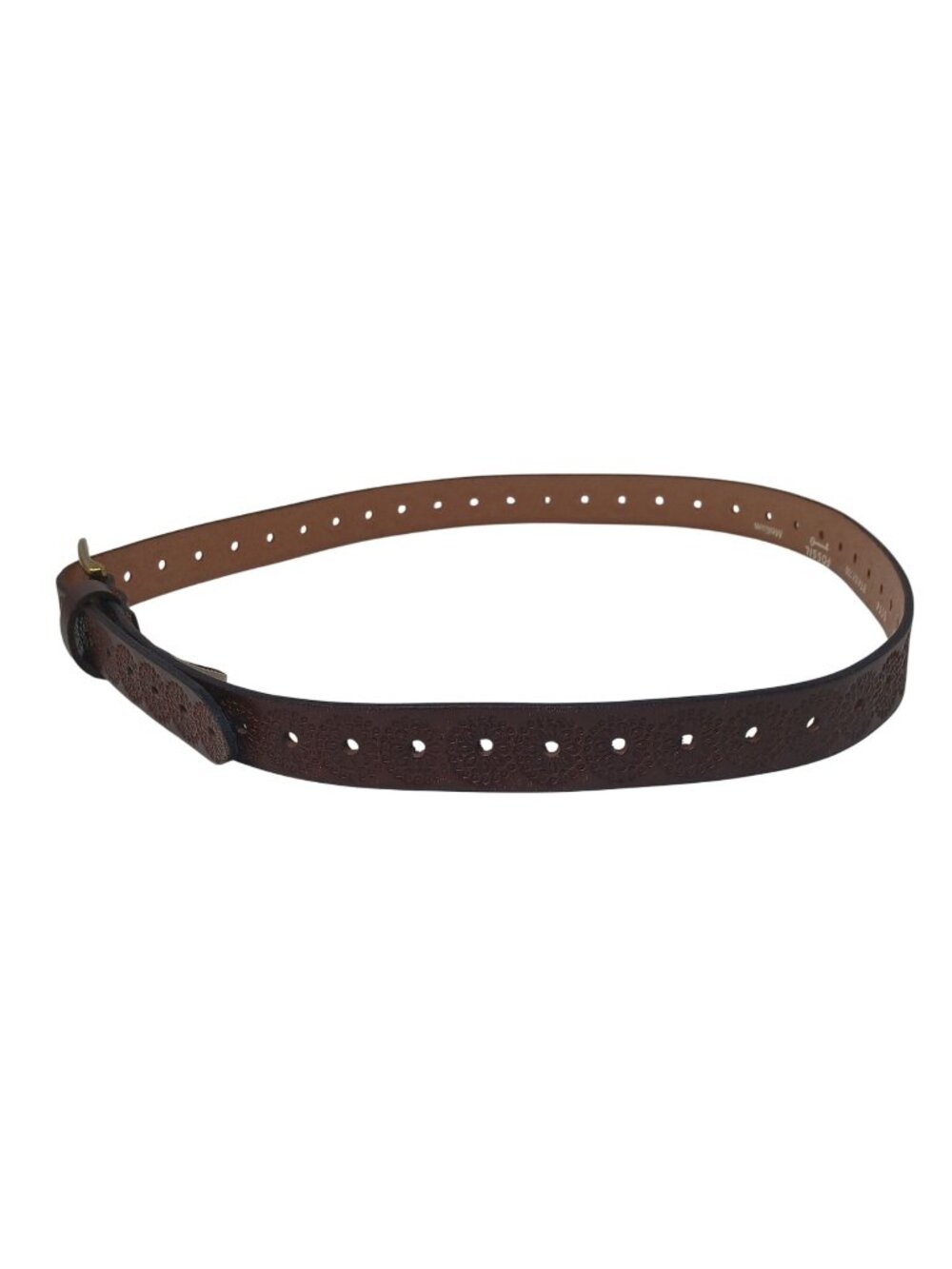 Fossil Womens OS Brown Leather Belt Floral Brass Buckle Adj Fit Upto 39" #I-1F